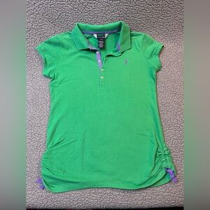 Ralph Lauren Polo Short Sleeve Blouse Girls Size XL Green And Purple 1/4 Button
